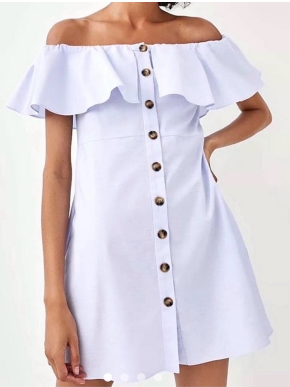 ZARA Off Shoulder Ruffled Button Down Mini Dress